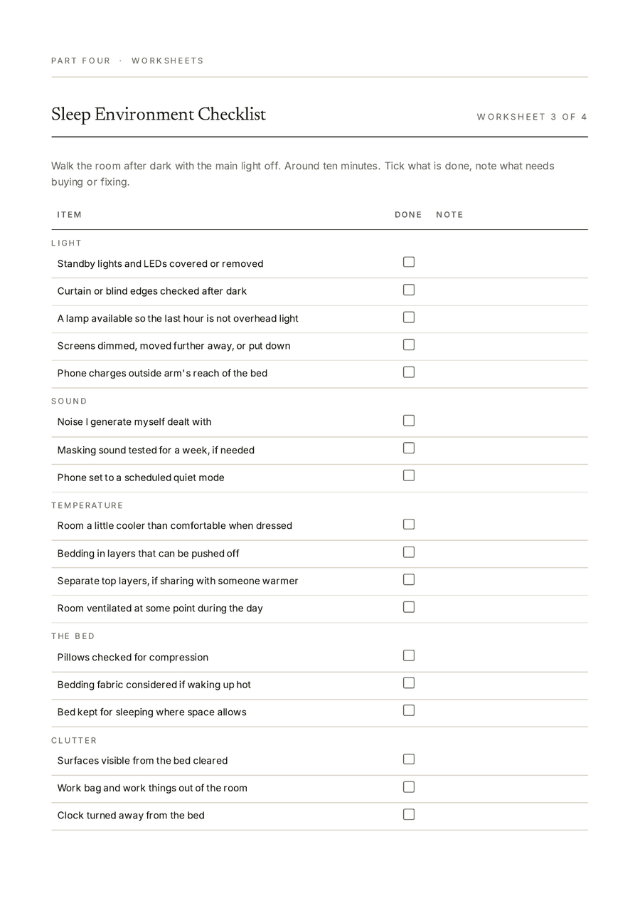 Sample page from Part Four: the Sleep Environment Checklist